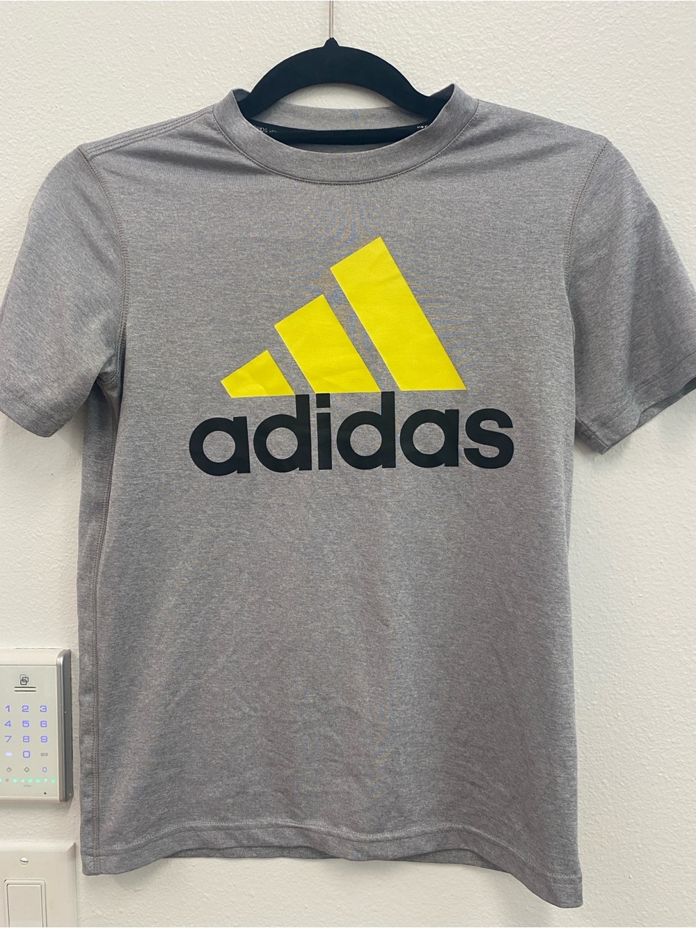 adidas Gray Tee with Yellow Logo - Kids Short Sleeve